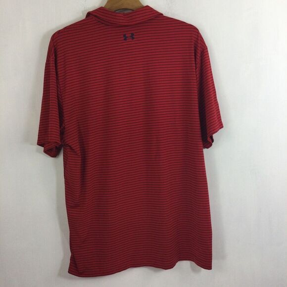Under Armour Mens HeatGear Loose Fit Striped Short Sleeve Polo Shirt Red 2XL - Picture 4 of 9